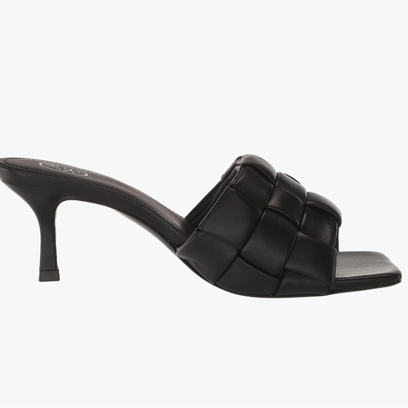 ASH Womens Black Woven Kim Square Toe Flare Slip On Leather Heeled Sandal sz 10 - Picture 2 of 2